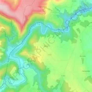 Mappa topografica Planzol, altitudine, rilievo