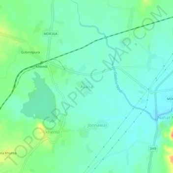 Mappa topografica Asana, altitudine, rilievo