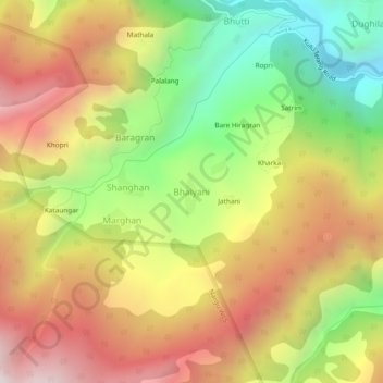 Mappa topografica Bhalyani, altitudine, rilievo