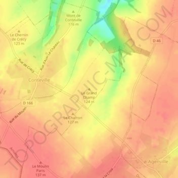 Mappa topografica Le Grand Champ, altitudine, rilievo