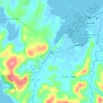 Mappa topografica Oga, altitudine, rilievo