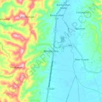 Mappa topografica Montevista, altitudine, rilievo