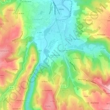 Mappa topografica Las Thioulas, altitudine, rilievo