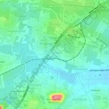 Mappa topografica Minakunte Hosuru, altitudine, rilievo