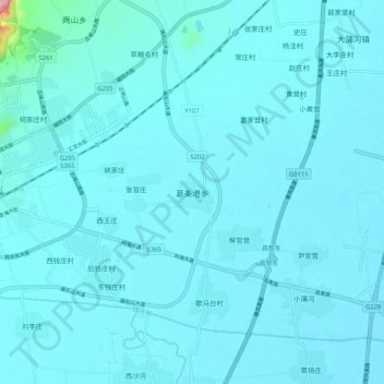 Mappa topografica 葛条港乡, altitudine, rilievo