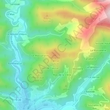 Mappa topografica Serre de Cabriac, altitudine, rilievo
