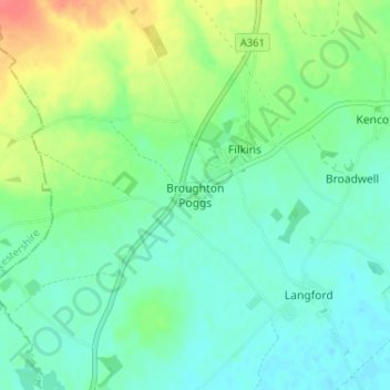Mappa topografica Broughton Poggs, altitudine, rilievo