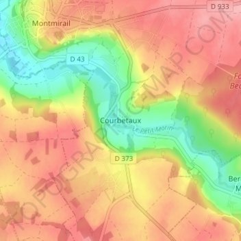 Mappa topografica Courbetaux, altitudine, rilievo