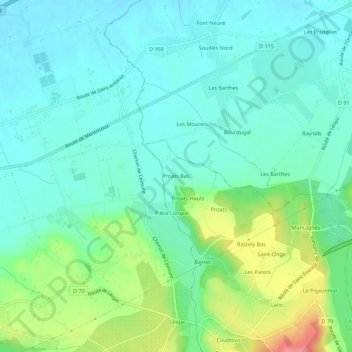 Mappa topografica Proats Bas, altitudine, rilievo