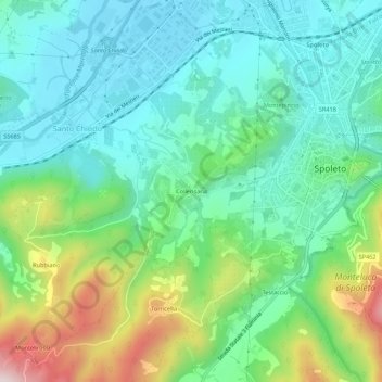 Mappa topografica Collerisana, altitudine, rilievo