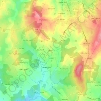 Mappa topografica Le Lac, altitudine, rilievo