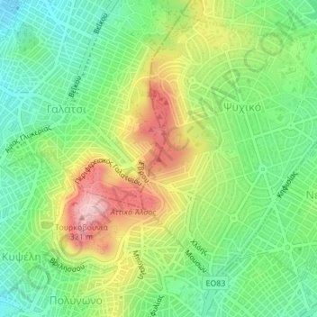 Mappa topografica Olympus, altitudine, rilievo