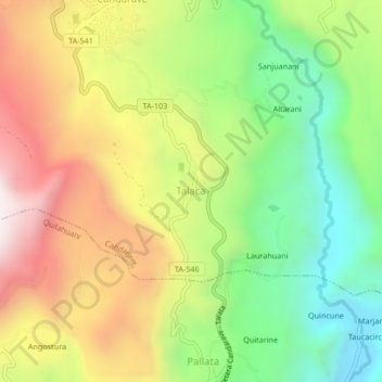 Mappa topografica Talaca, altitudine, rilievo