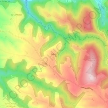 Mappa topografica Calmès, altitudine, rilievo