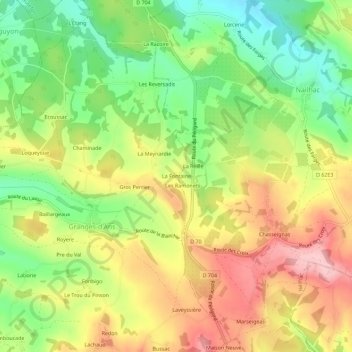 Mappa topografica La Fontaine, altitudine, rilievo