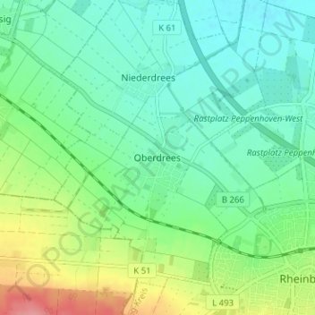 Mappa topografica Oberdrees, altitudine, rilievo