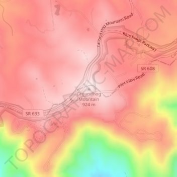 Mappa topografica Groundhog Mountain, altitudine, rilievo