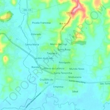Mappa topografica Taquara, altitudine, rilievo