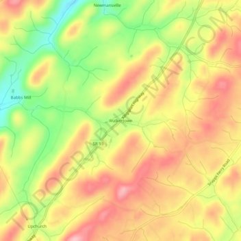 Mappa topografica Walkertown, altitudine, rilievo