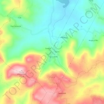 Mappa topografica Zuccaledda, altitudine, rilievo