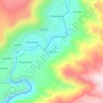 Mappa topografica Canocota, altitudine, rilievo