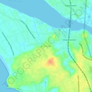 Mappa topografica Azhikode, altitudine, rilievo