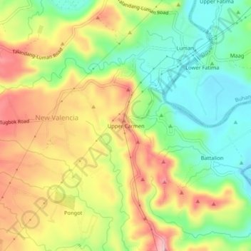 Mappa topografica Upper Carmen, altitudine, rilievo