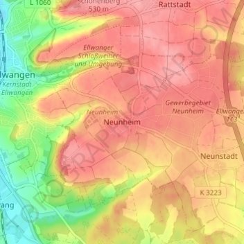 Mappa topografica Neunheim, altitudine, rilievo