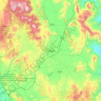 Mappa topografica Tripoli, altitudine, rilievo