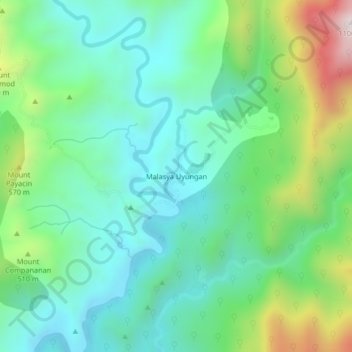 Mappa topografica Malasya Uyungan, altitudine, rilievo