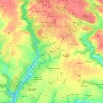 Mappa topografica Cérillac, altitudine, rilievo