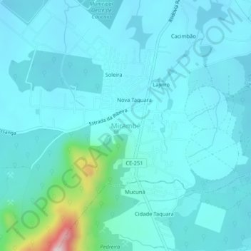 Mappa topografica Mirambé, altitudine, rilievo