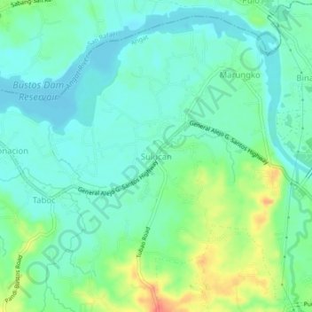 Mappa topografica Sulucan, altitudine, rilievo