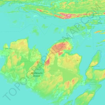 Mappa topografica Manitoulin Island, altitudine, rilievo