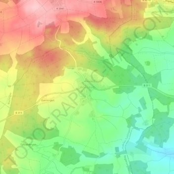 Mappa topografica Worndorf, altitudine, rilievo
