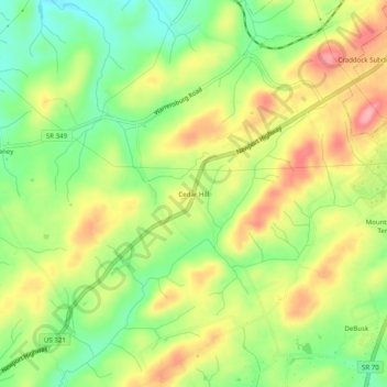 Mappa topografica Cedar Hill, altitudine, rilievo