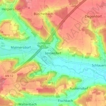 Mappa topografica Immeldorf, altitudine, rilievo