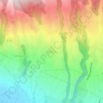 Mappa topografica Bellevue, altitudine, rilievo