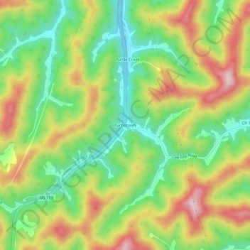Mappa topografica Turtletown, altitudine, rilievo
