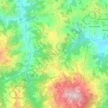 Mappa topografica Pantane, altitudine, rilievo