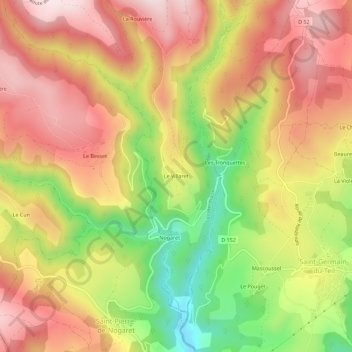 Mappa topografica Le Villaret, altitudine, rilievo