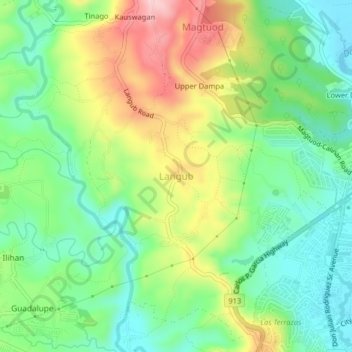 Mappa topografica Langub, altitudine, rilievo