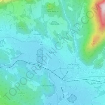 Mappa topografica Rödschitz, altitudine, rilievo