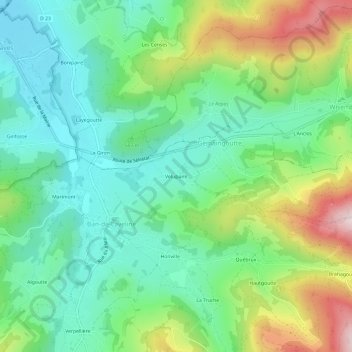 Mappa topografica Velupaire, altitudine, rilievo