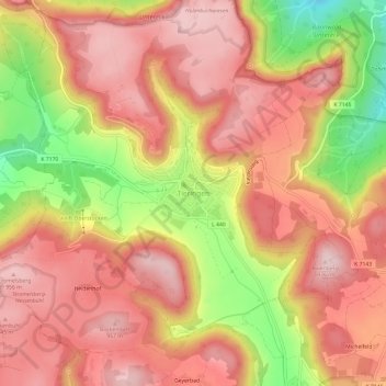 Mappa topografica Tieringen, altitudine, rilievo