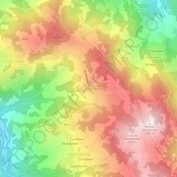 Mappa topografica Lama di Monchio, altitudine, rilievo