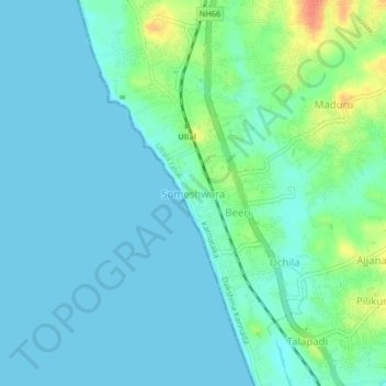 Mappa topografica Someshwara, altitudine, rilievo