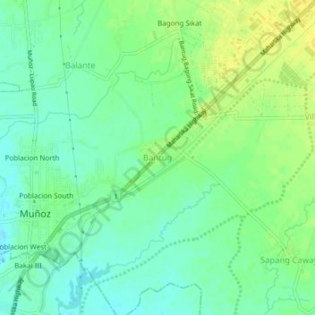 Mappa topografica Bantug, altitudine, rilievo