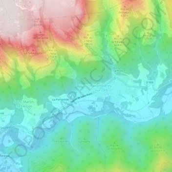 Mappa topografica Le Théron, altitudine, rilievo