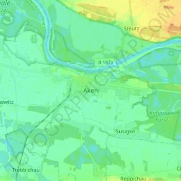 Mappa topografica Aken, altitudine, rilievo